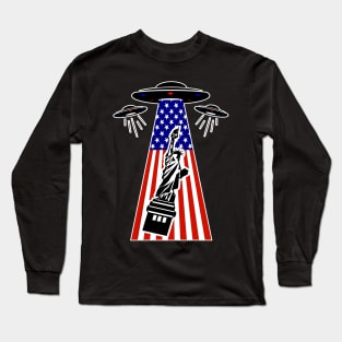 Alien abduction Statue of Liberty, USA Flag Long Sleeve T-Shirt